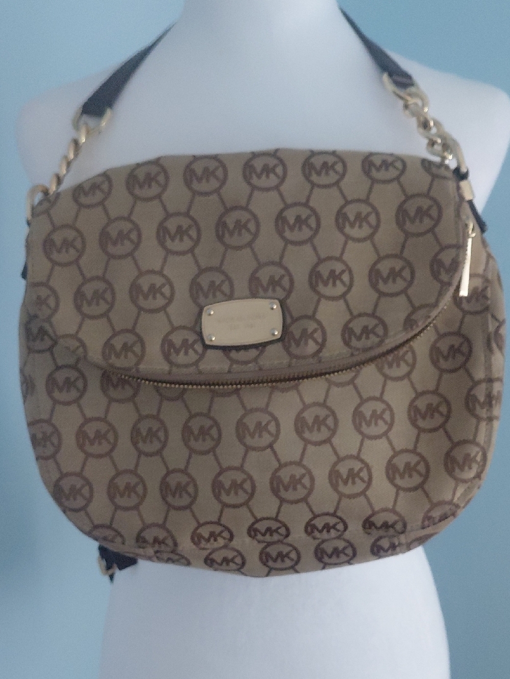 Michael Kors Brown Tan MK Monogram Shoulder Bag
